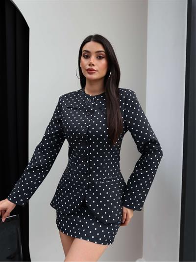 Puantiyeli Ceket Mini Etek Takım