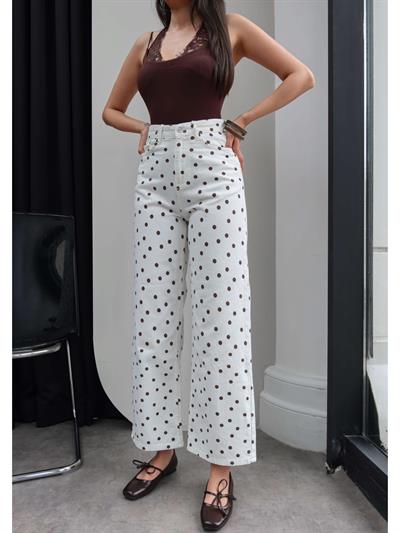 Puantiyeli Geniş Paça Jean