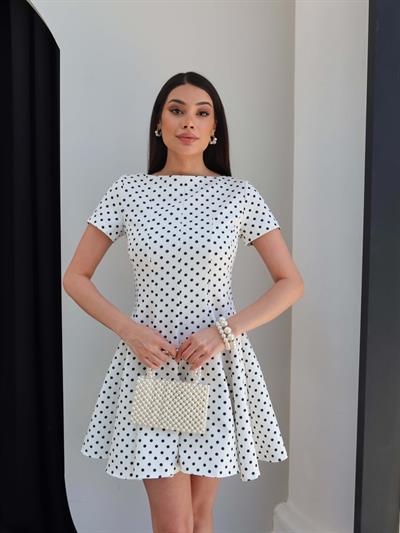 Puantiyeli Volanlı Mini Elbise