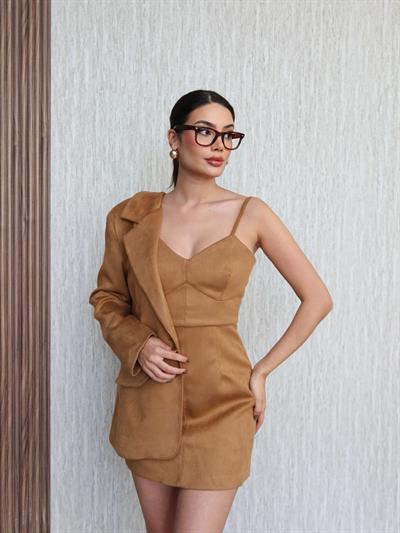 Süet Büstiyer Ceket Takım