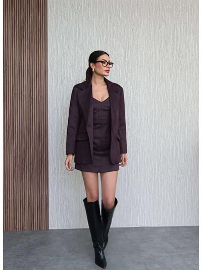 Süet Büstiyer Ceket Takım