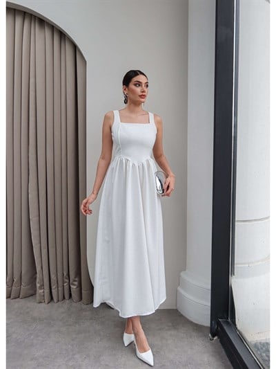 Taşlı Bel Bağlamalı Elbise
