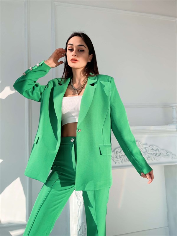 Yeşil İspanyol Paça Kadın Takım Elbise
