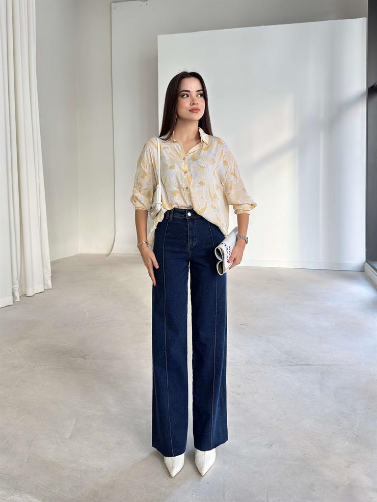 Yüksek Bel Ters Dikiş Abril Lacivert Kot Pantolon 26K371