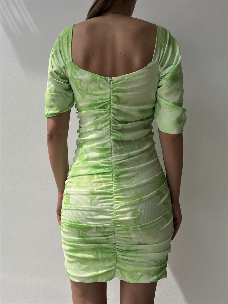 Açık Omuz Drape Önden Düğme Detaylı Pirmin Kadın Yeşil Elbise 22Y000323