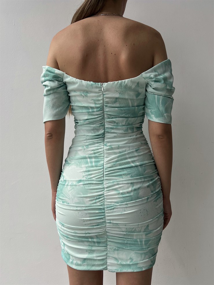 Açık Omuz Drape Önden Düğme Detaylı Pirmin Kadın Mint Elbise 22Y000323