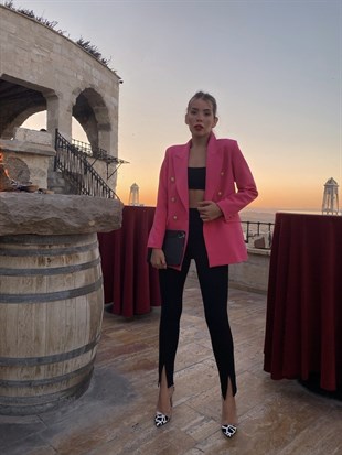 Vatkalı Metal Düğmeli Kruvaze Adelina Kadın Pembe Ceket 22K000034