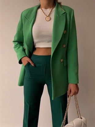 Vatkalı Metal Düğmeli Kruvaze Adelina Kadın Yeşil Ceket 22K000034