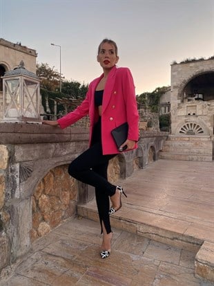 Vatkalı Metal Düğmeli Kruvaze Adelina Kadın Pembe Ceket 22K000034