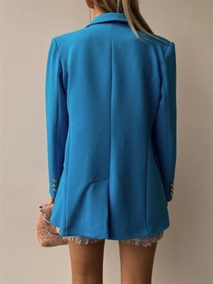 Vatkalı Metal Düğmeli Kruvaze Adelina Kadın Mavi Ceket 22K000034