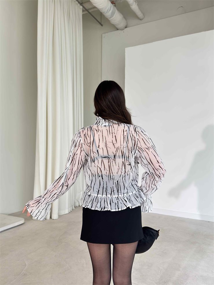 Kendinden Fularlı Transparan Ekru Adeline Kadın Bluz 26Y177