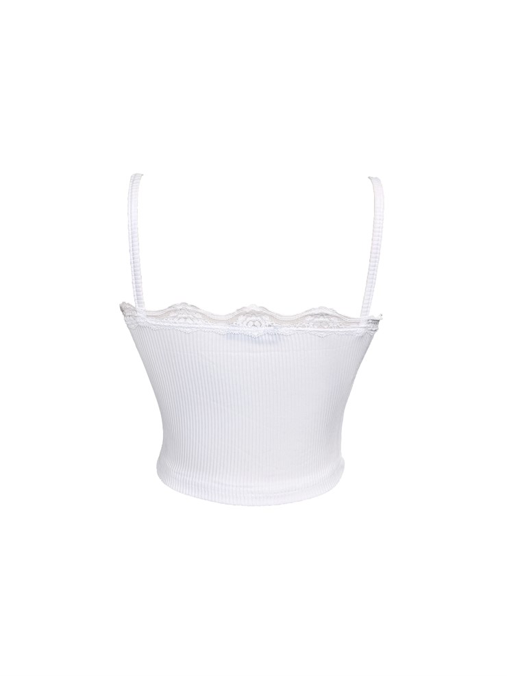 İnce Askılı Önü Dantelli V Yaka Agata Kadın Beyaz Crop 22Y000514