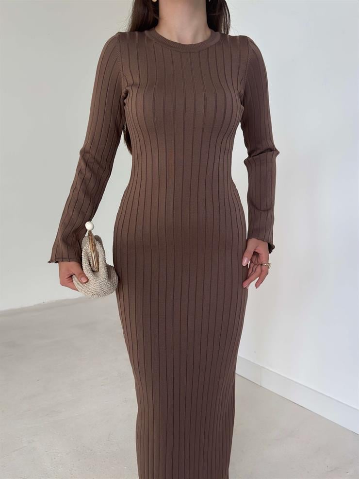 Bisiklet Yaka Agatha Vizon Triko Kadın Elbise 26K003