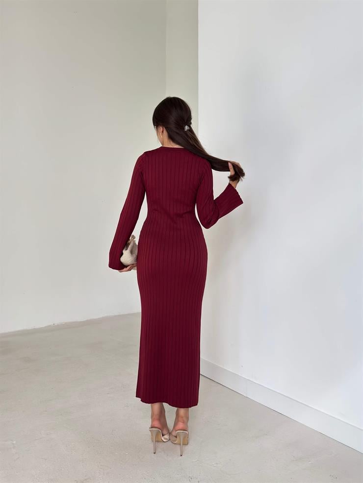 Bisiklet Yaka Agatha Bordo Triko Kadın Elbise 26K003