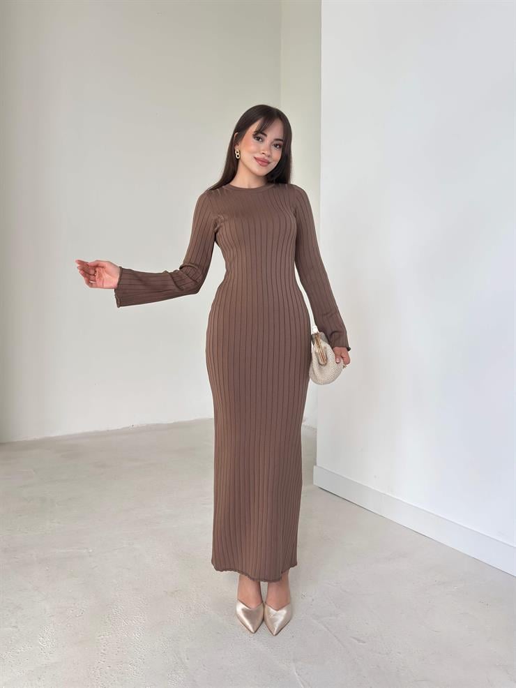 Bisiklet Yaka Agatha Vizon Triko Kadın Elbise 26K003