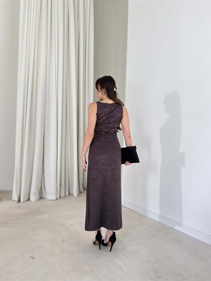 Yanları Drape Detaylı Sıfır Kol Midi Boy Füme Aidenn Kadın Elbise 26Y134