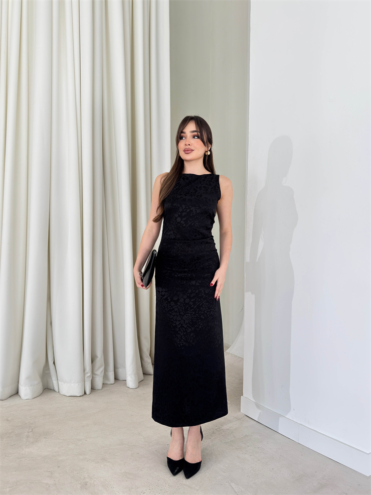 Yanları Drape Detaylı Sıfır Kol Midi Boy Siyah Aidenn Kadın Elbise 26Y134