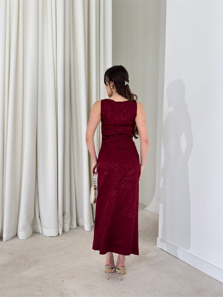 Yanları Drape Detaylı Sıfır Kol Midi Boy Bordo Aidenn Kadın Elbise 26Y134