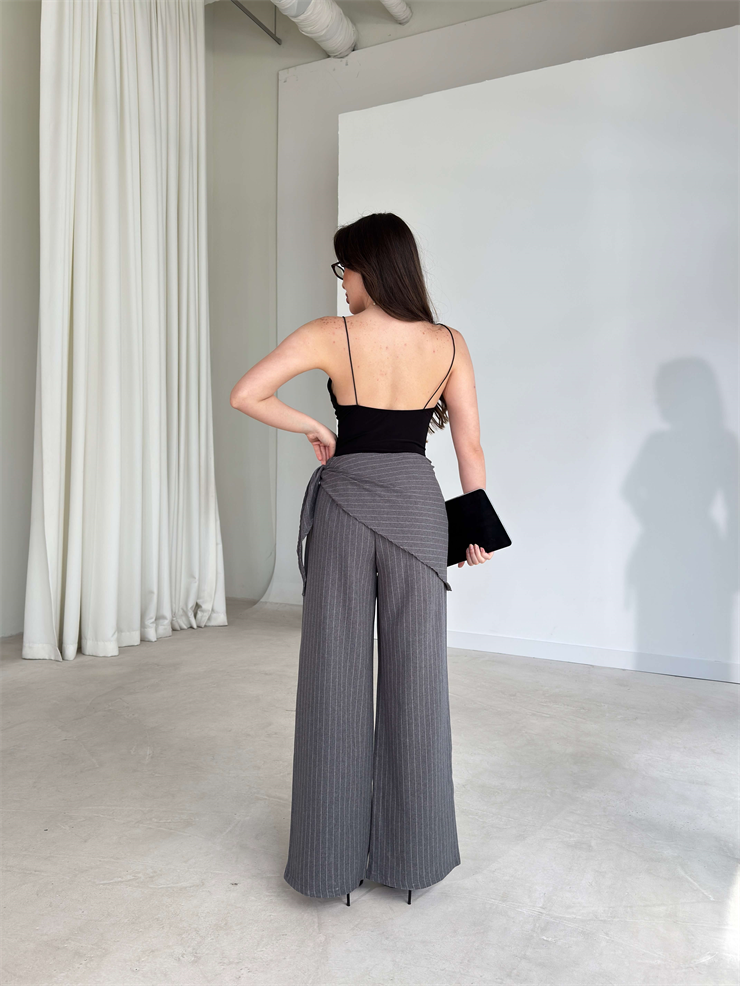 Desenli Belden Bağlamalı Ailfia Gri Kadın Pantolon 26Y144