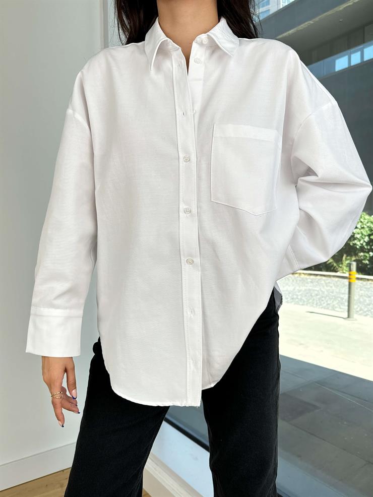 Geniş Ajda Ekru Kadın Gömlek 25K179