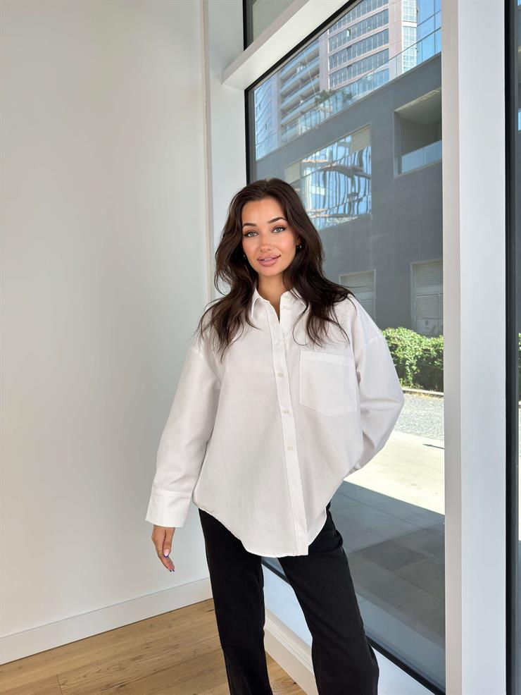 Geniş Ajda Ekru Kadın Gömlek 25K179