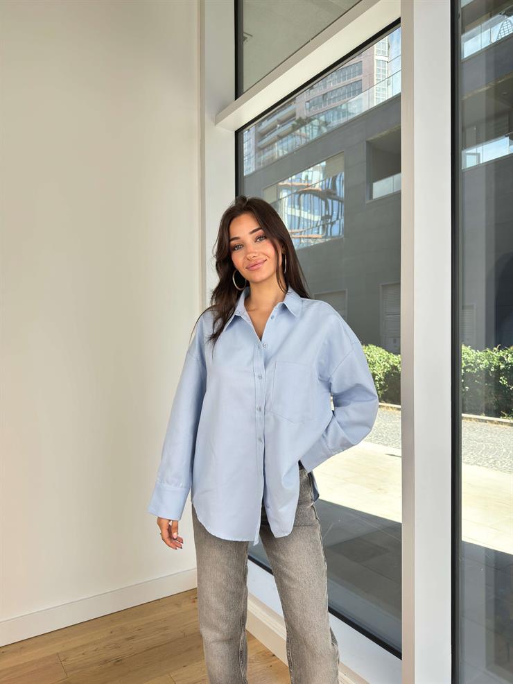 Geniş Ajda Mavi Kadın Gömlek 25K179