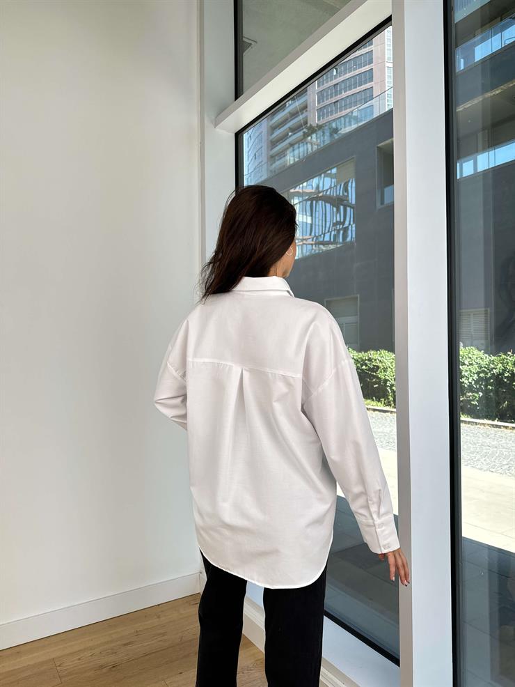 Geniş Ajda Ekru Kadın Gömlek 25K179