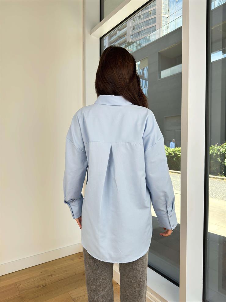 Geniş Ajda Mavi Kadın Gömlek 25K179