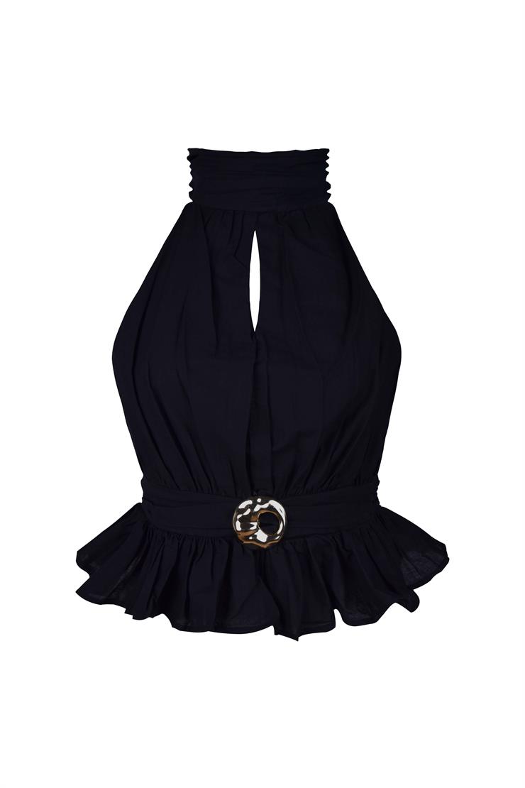 Aksesuar Detaylı Dekolteli Ander Siyah Kadın Bluz 25Y541