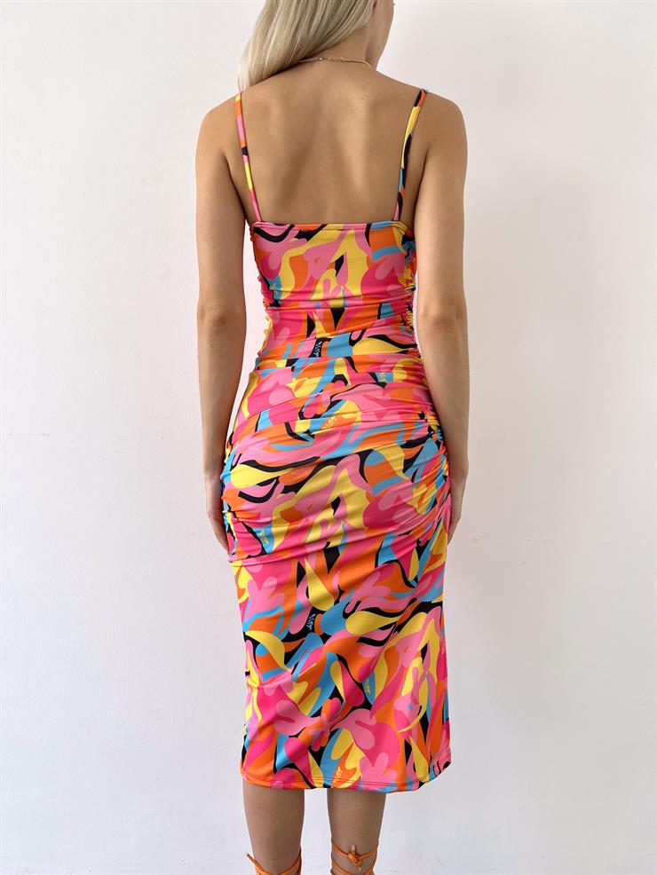 İnce Askılı Yanı Büzgü Detaylı Alanra Kadın Renkli Elbise 23Y000503