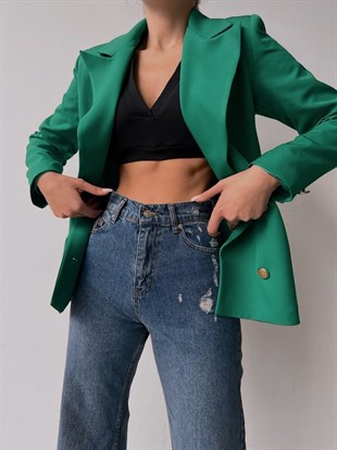 Kuruvaze Metal Düğmeli Alanzo Kadın Yeşil Blazer Ceket 22K000490