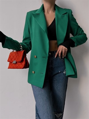Kuruvaze Metal Düğmeli Alanzo Kadın Yeşil Blazer Ceket 22K000490