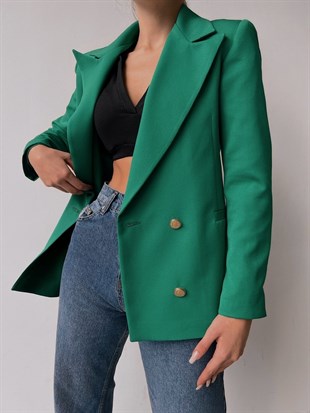 Kuruvaze Metal Düğmeli Alanzo Kadın Yeşil Blazer Ceket 22K000490