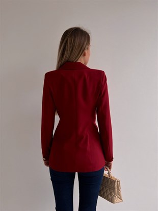 Kuruvaze Metal Düğmeli Alanzo Kadın Bordo Blazer Ceket 22K000490