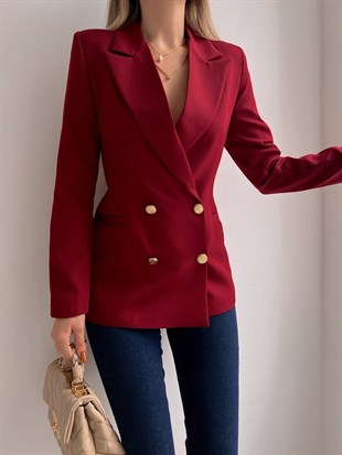 Kuruvaze Metal Düğmeli Alanzo Kadın Bordo Blazer Ceket 22K000490