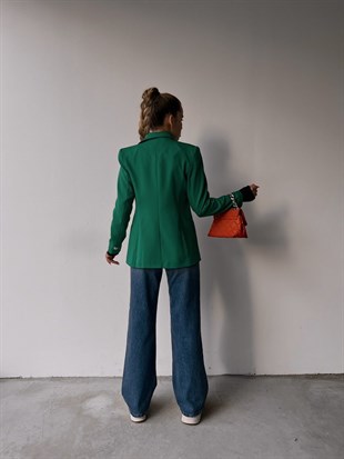 Kuruvaze Metal Düğmeli Alanzo Kadın Yeşil Blazer Ceket 22K000490