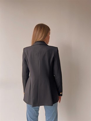 Kuruvaze Metal Düğmeli Alanzo Kadın Siyah Blazer Ceket 22K000490