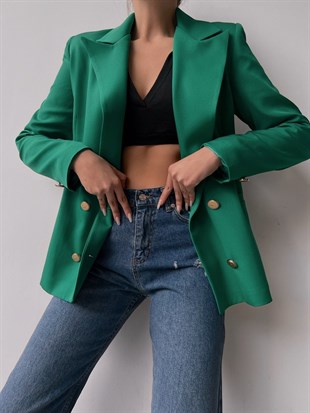 Kuruvaze Metal Düğmeli Alanzo Kadın Yeşil Blazer Ceket 22K000490