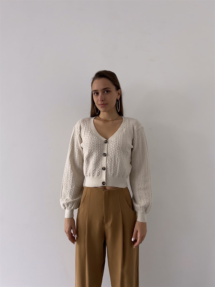 V Yaka Ön Düğme Kapamalı Alaska Kadın Taş Hırka 23K000290