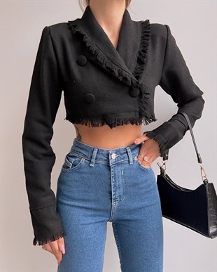 Crop Püsküllü Kruvaze Alcina Kadın Siyah Ceket 22K000577