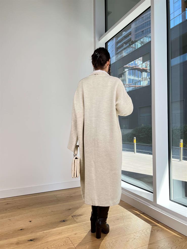 Nakışlı Alen Taş Kadın Uzun Triko Hırka 25K259