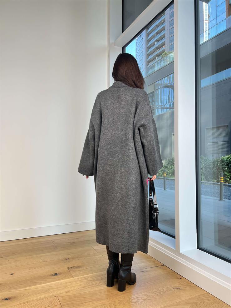 Nakışlı Alen Antrasit Kadın Uzun Triko Hırka 25K259