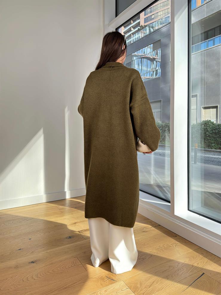 Kolları Bol Alens Kadın Haki Salaş Triko Hırka 24k000176