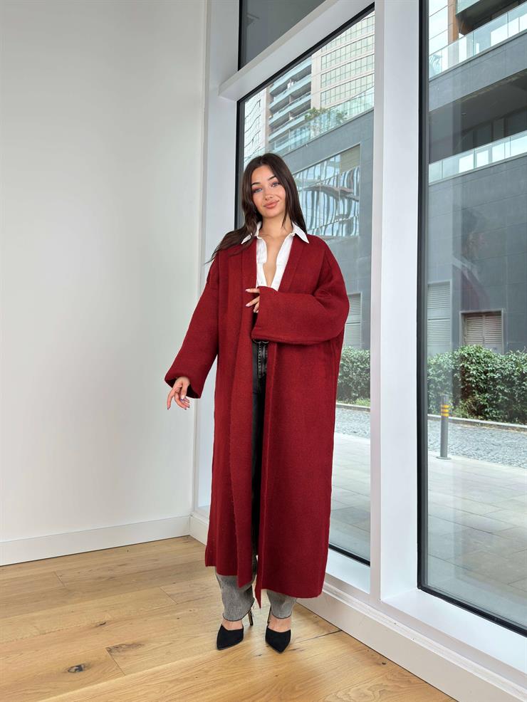 Kolları Bol Alens Kadın Bordo Salaş Triko Hırka 24k000176