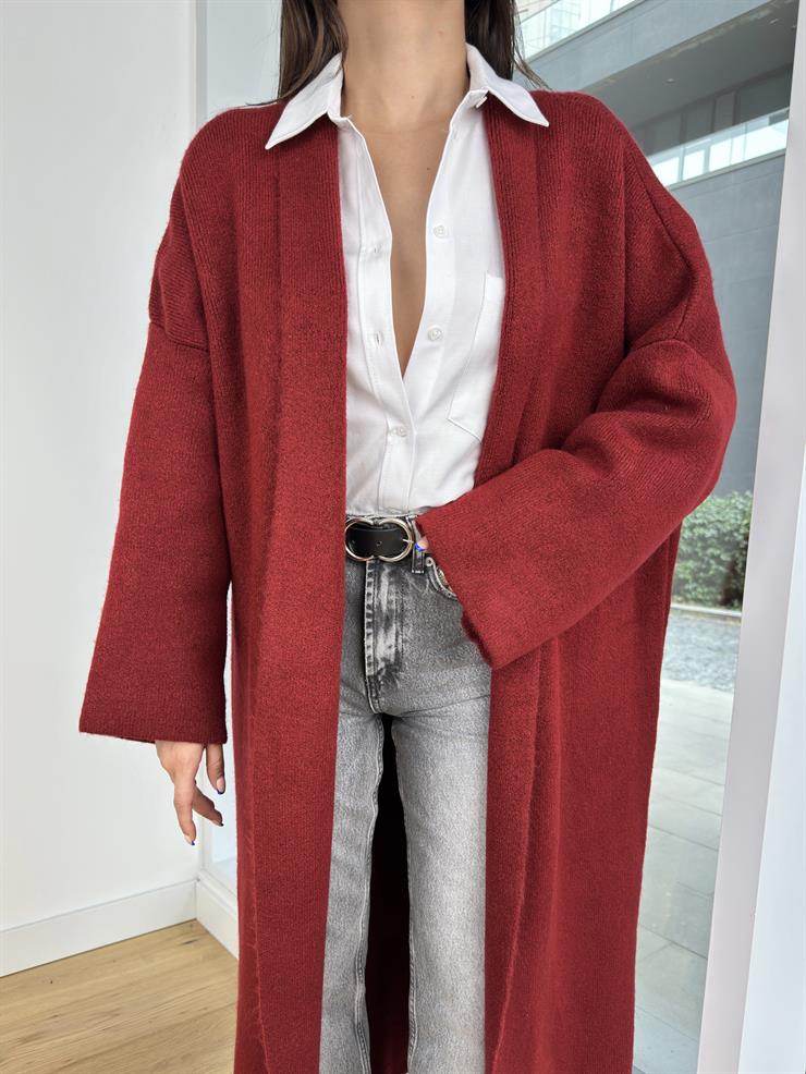 Kolları Bol Alens Kadın Bordo Salaş Triko Hırka 24k000176