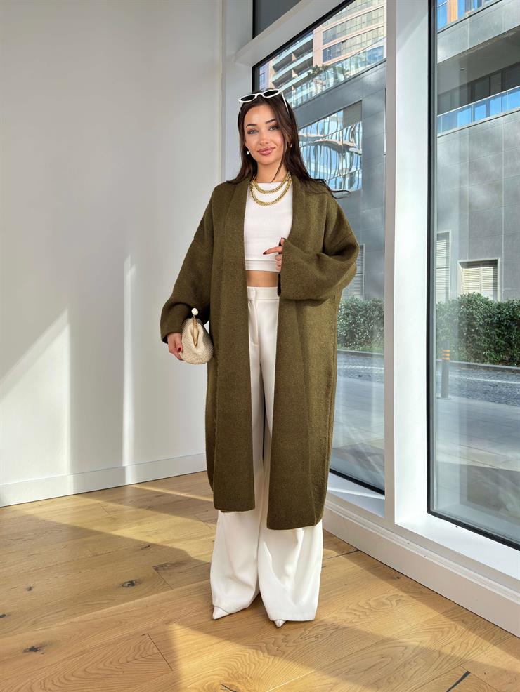 Kolları Bol Alens Kadın Haki Salaş Triko Hırka 24k000176