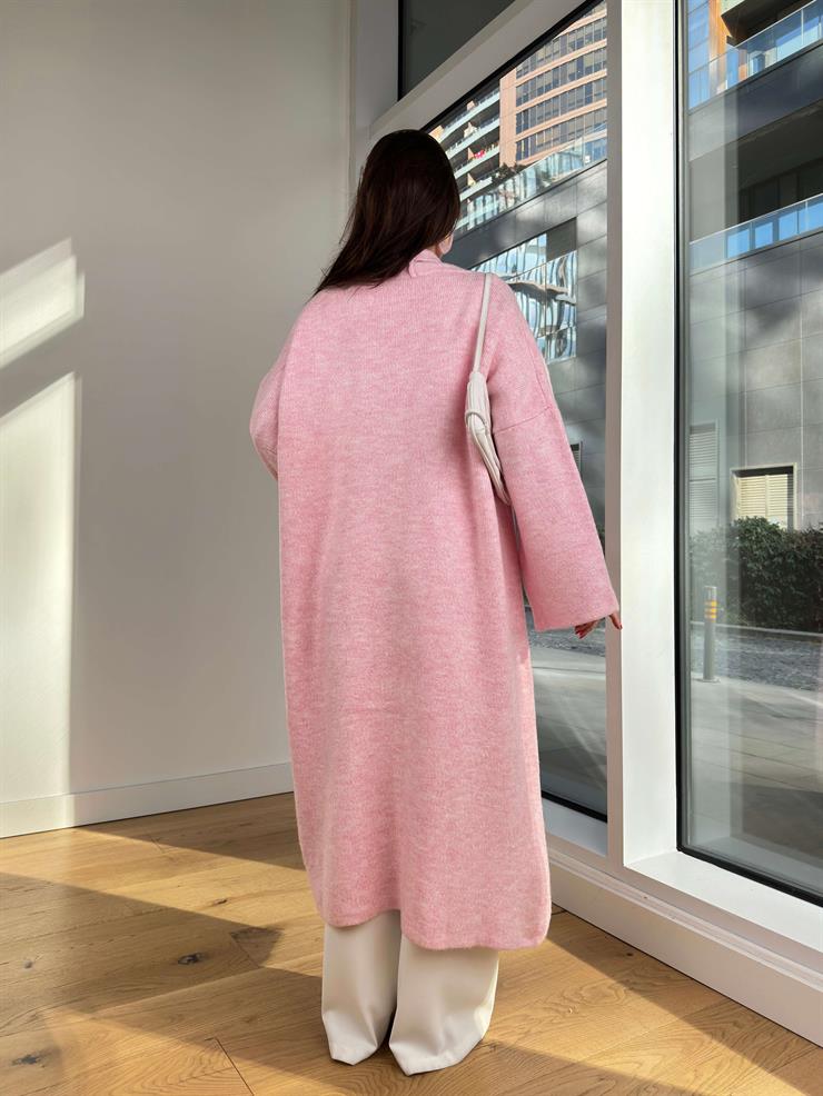 Kolları Bol Alens Kadın Pembe Salaş Triko Hırka 24k000176