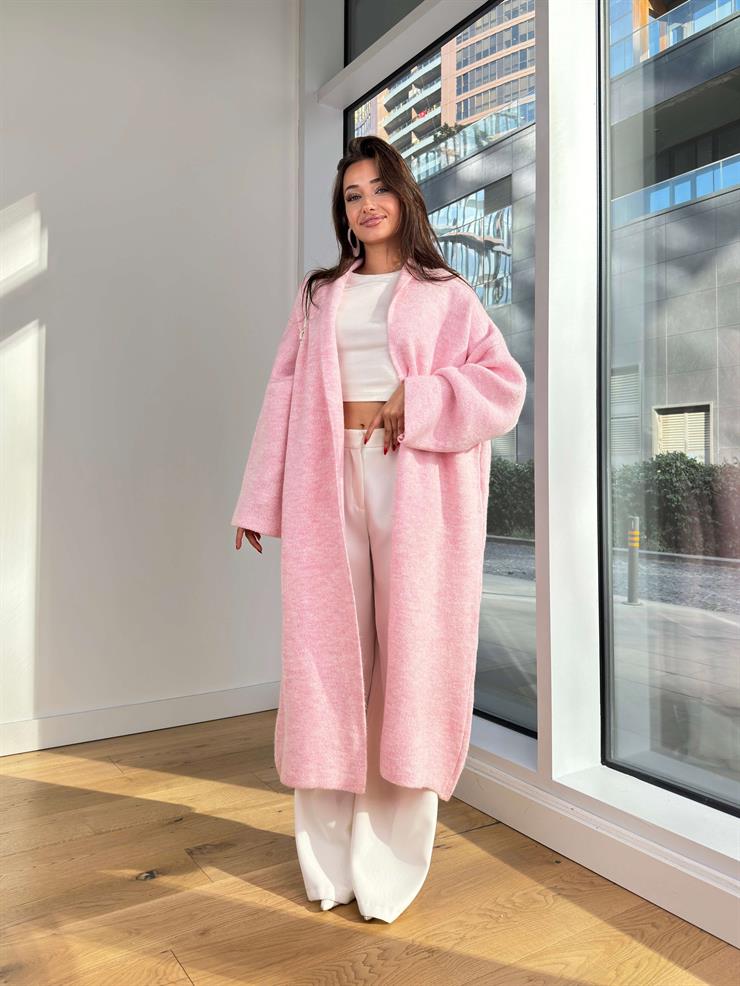 Kolları Bol Alens Kadın Pembe Salaş Triko Hırka 24k000176