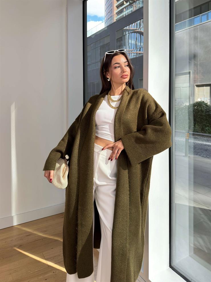 Kolları Bol Alens Kadın Haki Salaş Triko Hırka 24k000176