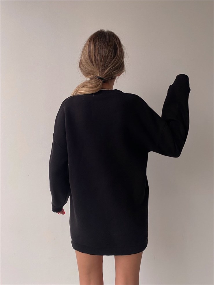 Alt Kısmı Beyaz Gömlek Parçalı Uzun Deanna Kadın Siyah Sweat 22K000255